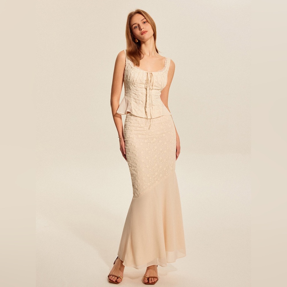 Commense Cream Lace-Detail Corset Top